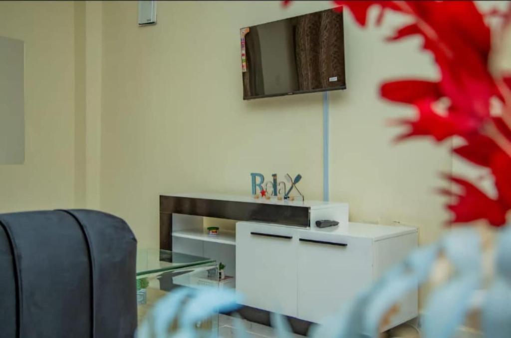 Μια τηλεόραση ή/και κέντρο ψυχαγωγίας στο Bliss Luxury Suite with Netflix, WIFI and Balcony
