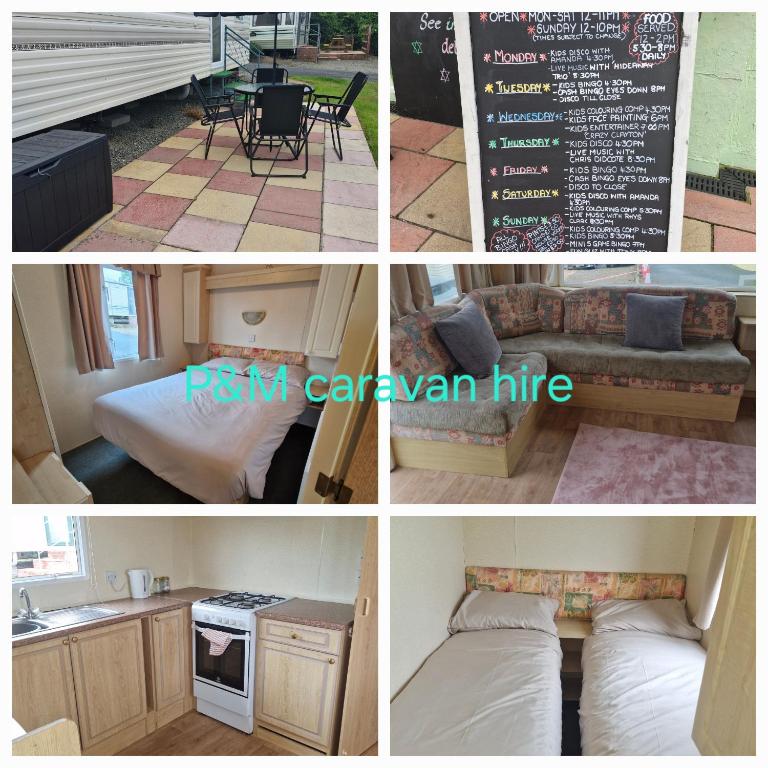 a collage of four pictures of a room at Caravan 26 Fishguard Holiday Park in Fishguard