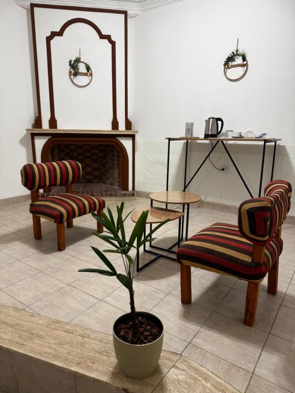 a living room with two chairs and a plant at El Aljibe in Resistencia