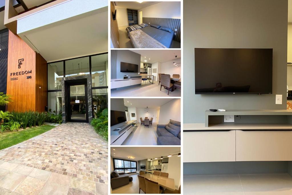 un collage di foto di una casa di Apto em Torres - 250m do mar - Ar condicionado e TV smart sala e quartos - Wifi - Churrasqueira - Garagem coberta - Ao lado das Quatro Praças - Aceita Pet a Passo de Torres