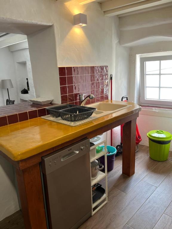 a kitchen with a sink and a counter at Casa da Orada in Avis