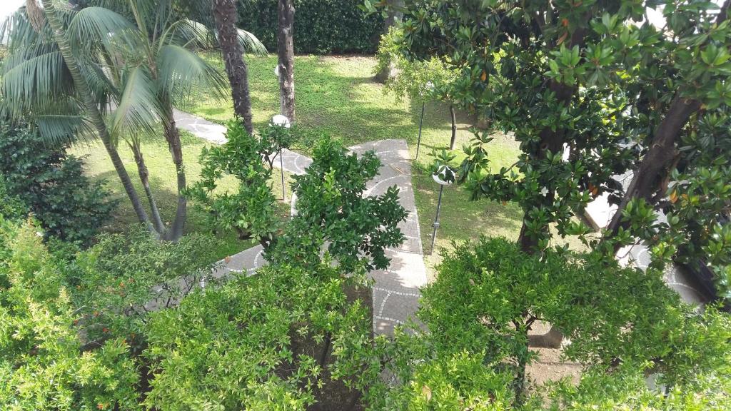 - une vue aérienne sur un jardin avec des arbres et de la pelouse dans l'établissement Pompei Rooms and Apartment, à Pompéi