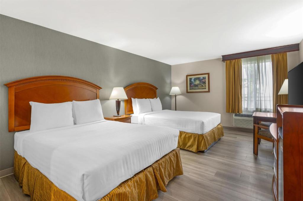 a hotel room with two beds and a desk at Best Western Manassas in Manassas