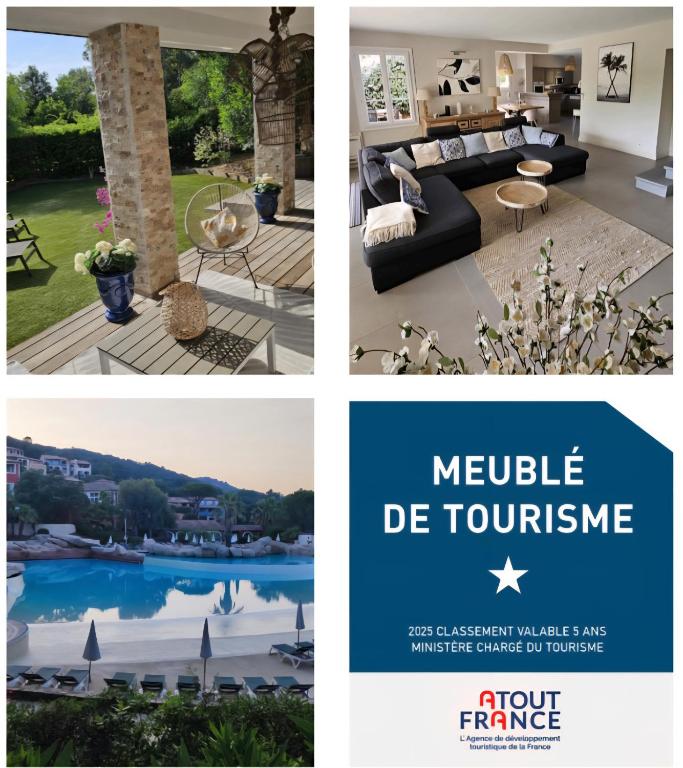 un collage de photos d'un salon et d'une maison dans l'établissement Villa Solenzaïa, à Grimaud