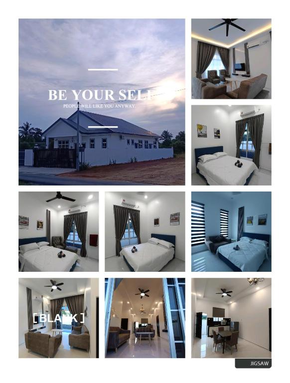 a collage of photos of a bedroom and a house at Homestay AGM in Mersing