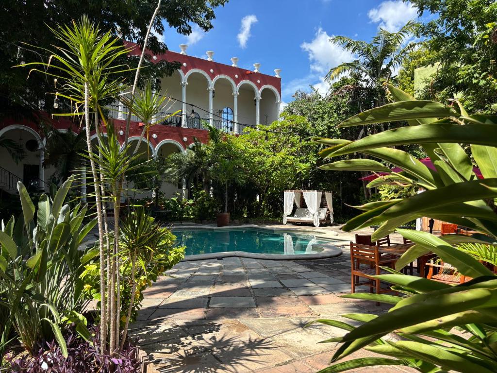 una piscina en medio de un jardín en VILLA MERIDA BOUTIQUE HOTEL - Adults Only, en Mérida