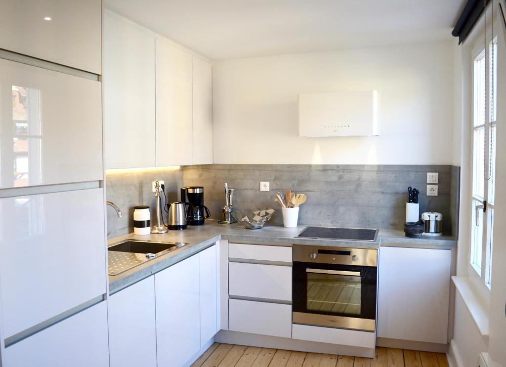 Kuchyň nebo kuchyňský kout v ubytování Reflets Sur La Lauch appartements