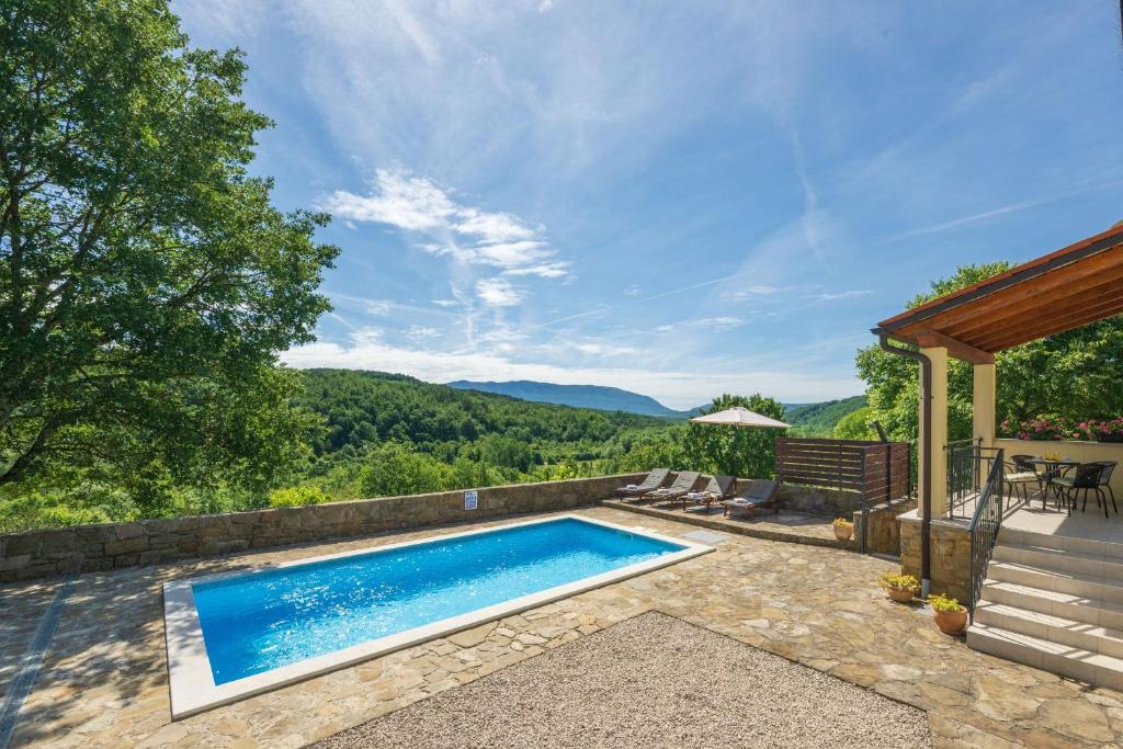 a swimming pool with a view of the mountains at Villa Daus in Cerovlje