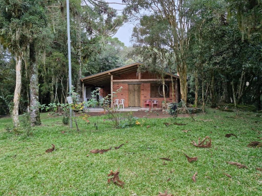a small wooden cabin in the middle of a yard at Lacaune Haus in São Francisco de Paula