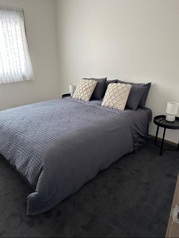 a bedroom with a large bed with two pillows at Dylans Accommodation Sea Lake in Sea Lake