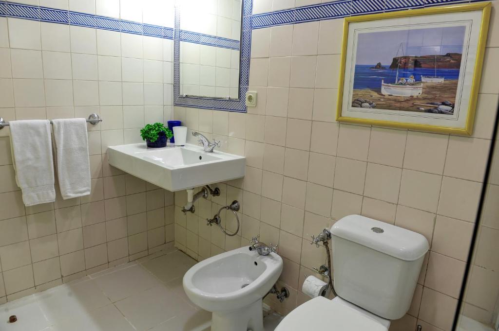 a bathroom with a toilet and a sink at Casa da Belavista in Porto