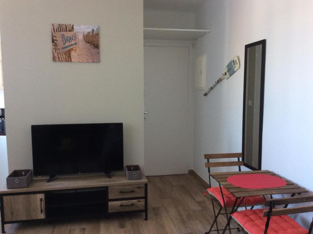 TV a/nebo společenská místnost v ubytování Les studios vue mer Le Matlo