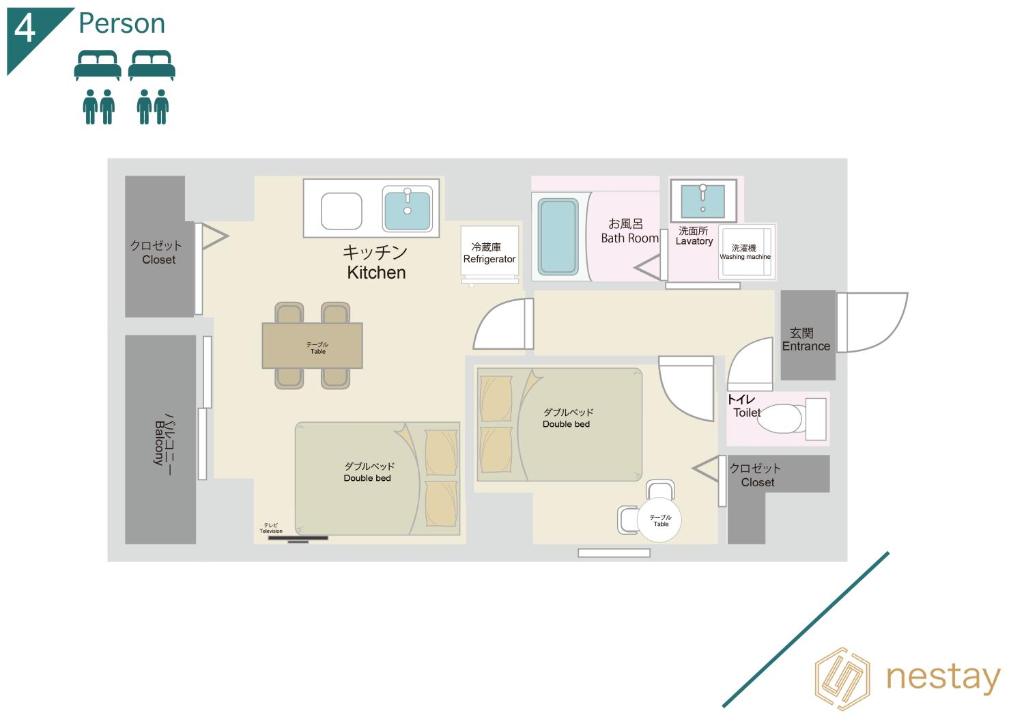 a floor plan of a rickshaw at nestay apartment tokyo skytree in Tokyo
