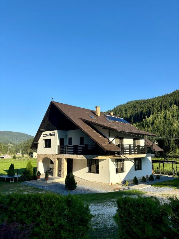 a large white house with a black roof at Pensiunea agroturistica Elena in Drăgoiasa