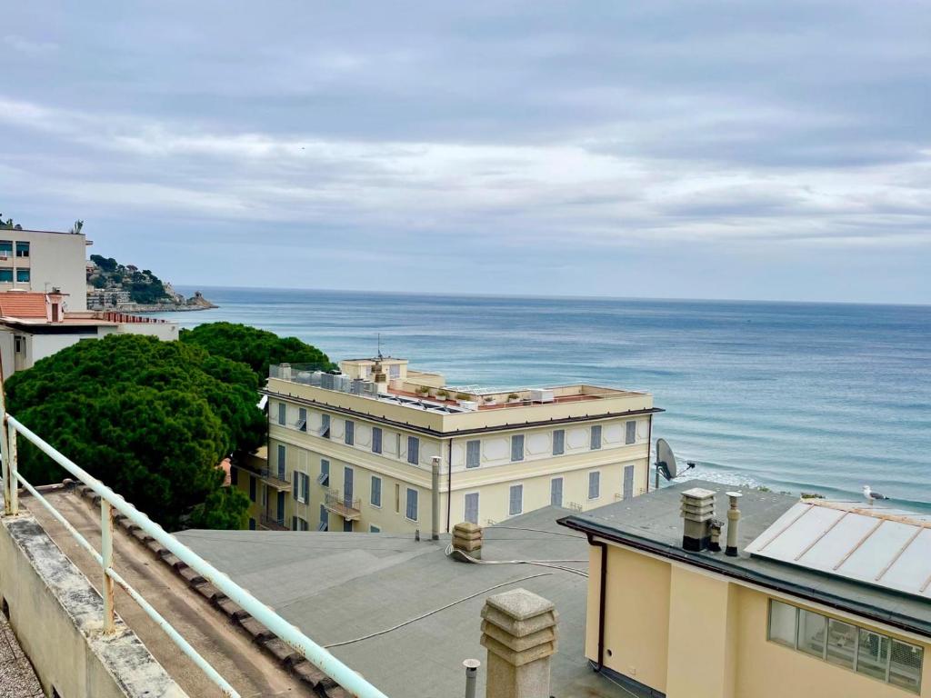 a view of the ocean from a building at Vico Sant Erasmo Alassio in Alassio