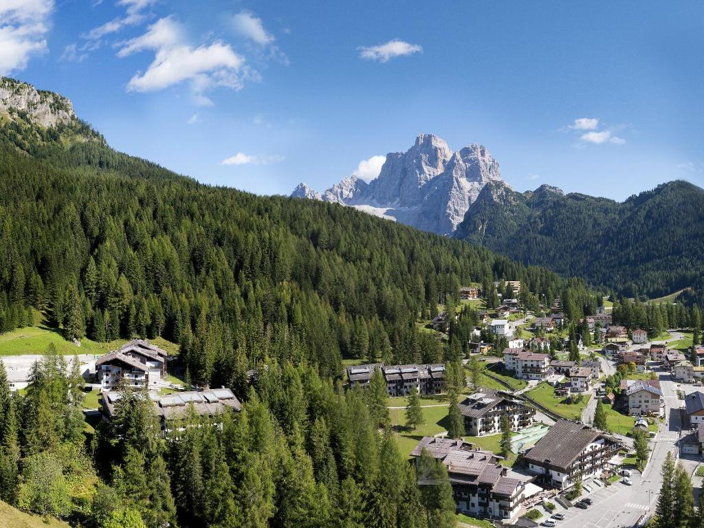 a town in the mountains with trees and houses at Centro Thule - Genziana in Selva di Cadore