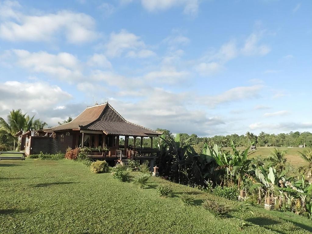 a small house with a roof on a grass field at Rumah Pacung in Penebel