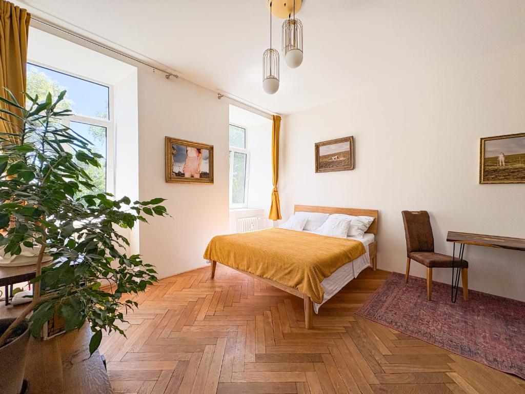 Ένα ή περισσότερα κρεβάτια σε δωμάτιο στο Urban lifestyle Brno