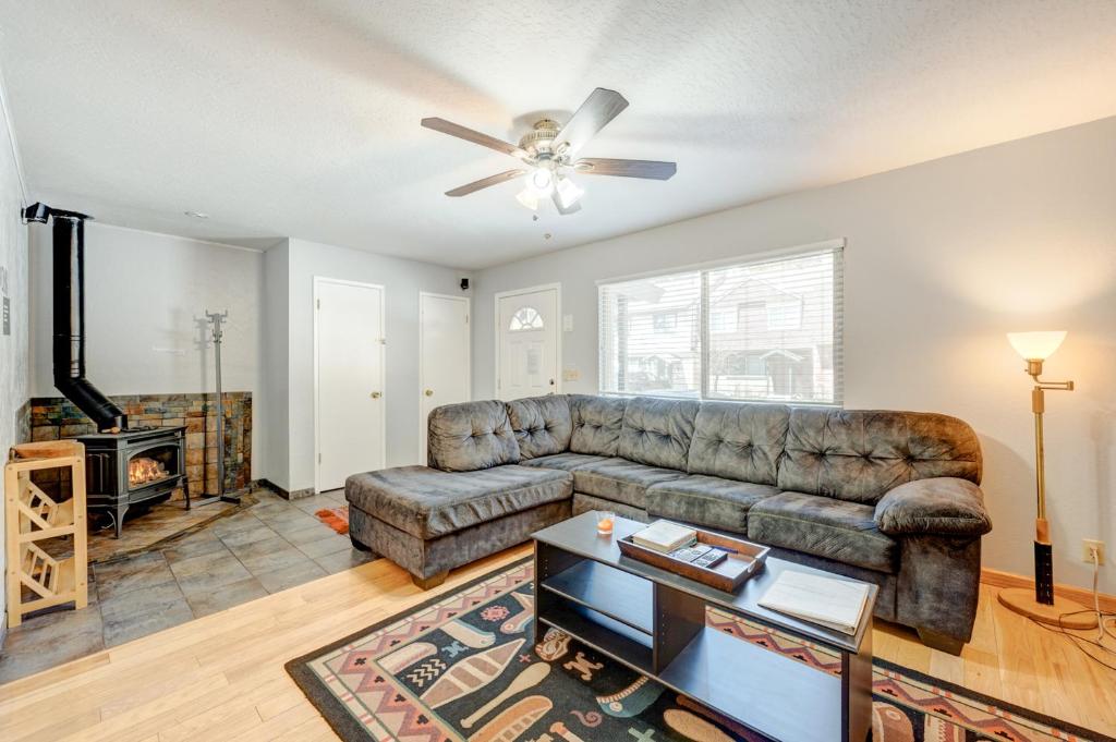 a living room with a couch and a table at Blue Lake Bliss in Tahoe City