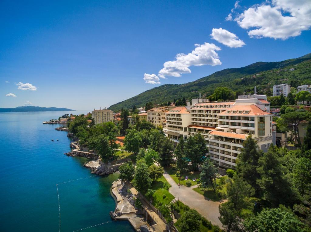 an aerial view of a resort on a lake at Hotel Excelsior - Liburnia in Lovran