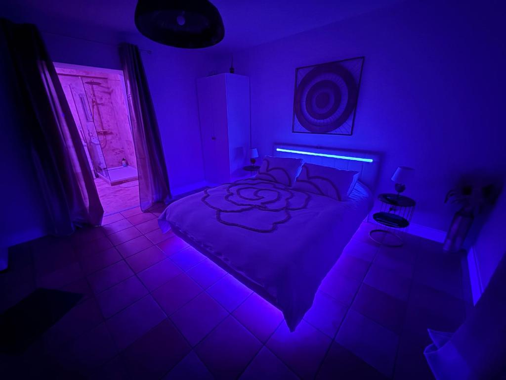 Postel nebo postele na pokoji v ubytování la vallée du paradis studio avec balnéothérapie en campagne