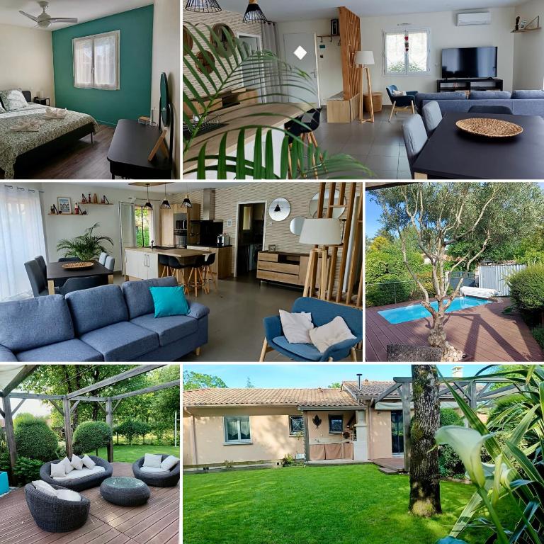 a collage of photos of a living room at Villa Testarouch - Proche Bordeaux & Arcachon in Mios