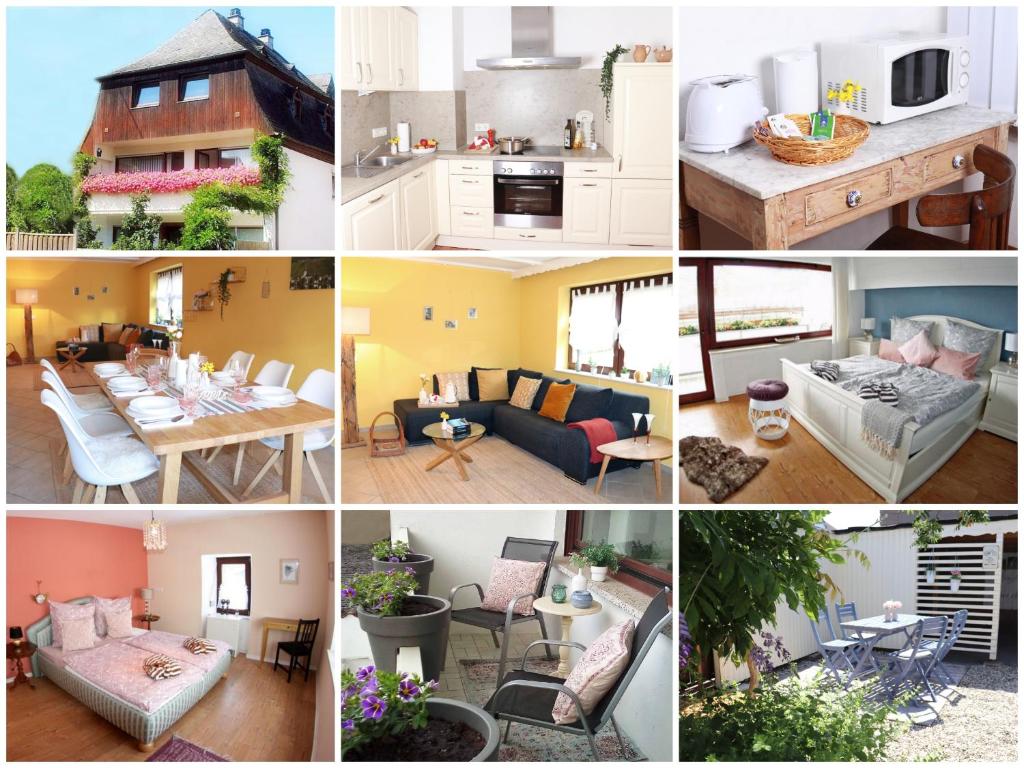 a collage of different pictures of a house at Mosel Cottage in Piesport in Piesport