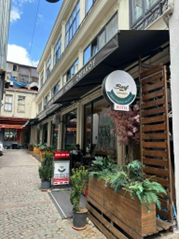 a store front of a building with plants outside at Berfinn Hotel Ortaköy in Istanbul
