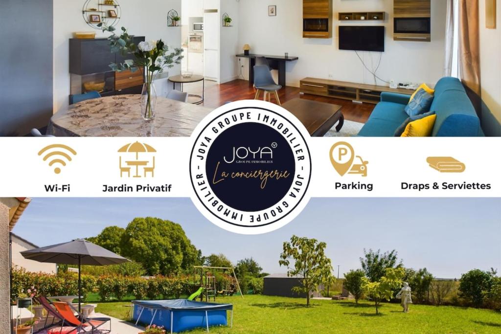 ロミイ・シュル・セーヌにあるMaison du Bien-Êtreのリビングルームの写真2枚をコラージュした作品