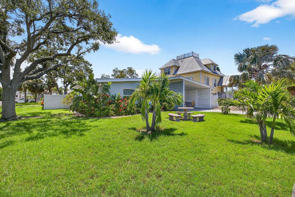 a house with a yard with palm trees at Buffalo Bungalow in Clearwater Beach