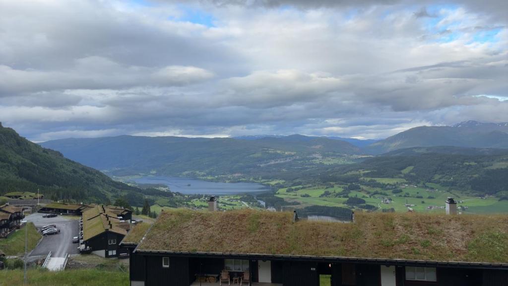 a view of a valley with a lake and mountains at Apartment Øvre Tråstølen - Voss in Vossevangen