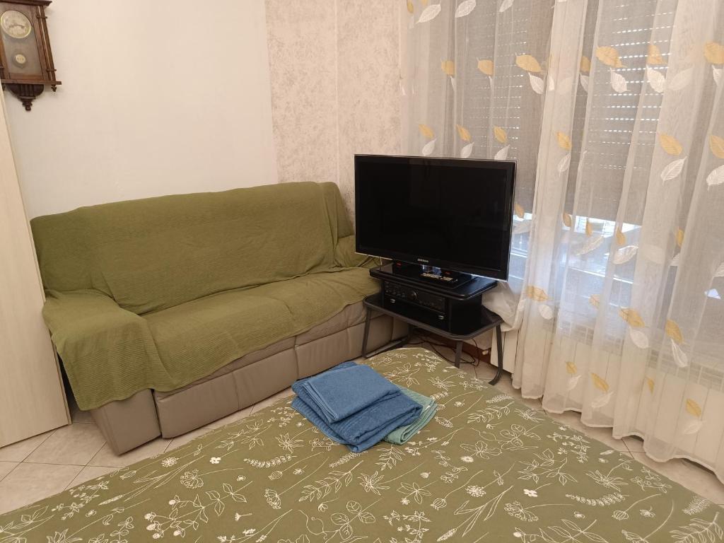 ロッツァーノにあるHumanitas IEO Forum Assago Rozzano solo 1 persona con casa condivisaのソファと薄型テレビのあるリビングルーム