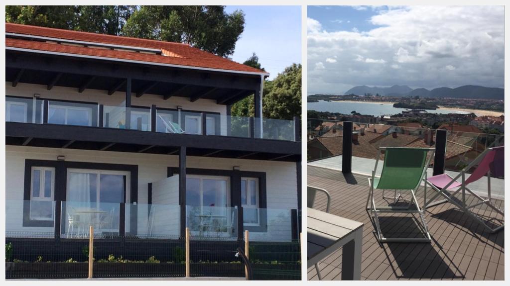 a house with a green chair on a balcony at Madera y Mar (familias/parejas) in Isla