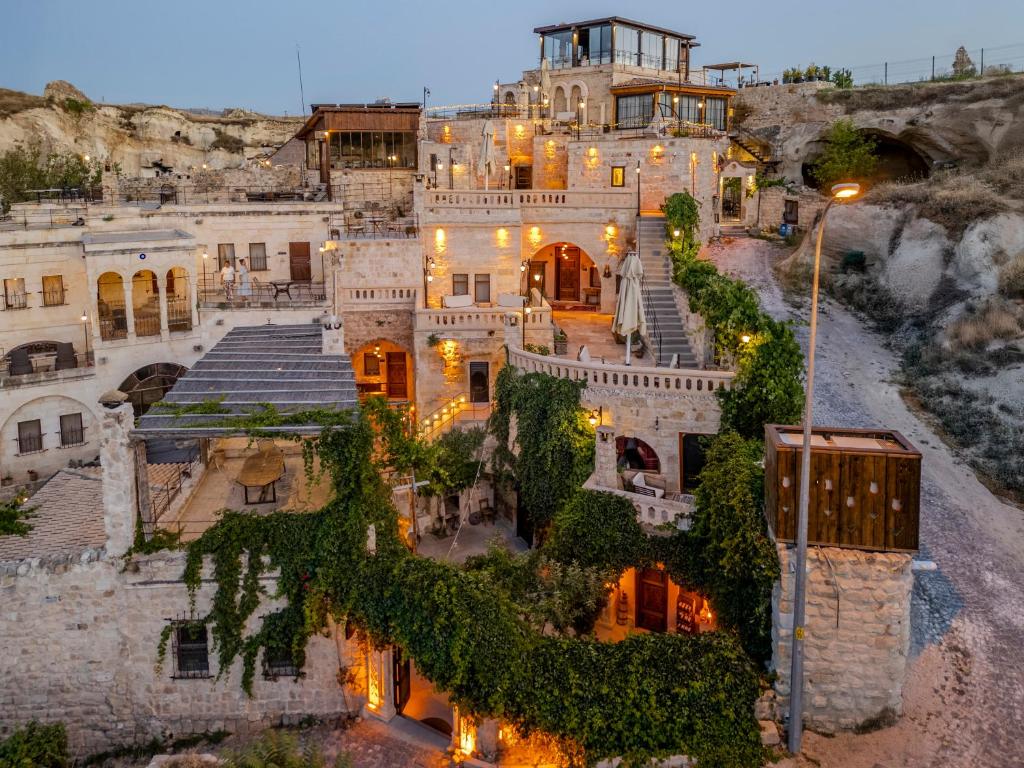 an aerial view of a large building with a street light at Kayata Cave Suites Special Class in Ürgüp