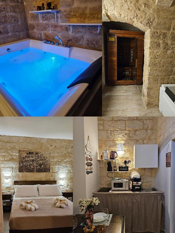 a room with a swimming pool and a room with a table at Casa Petra Bari in Bari