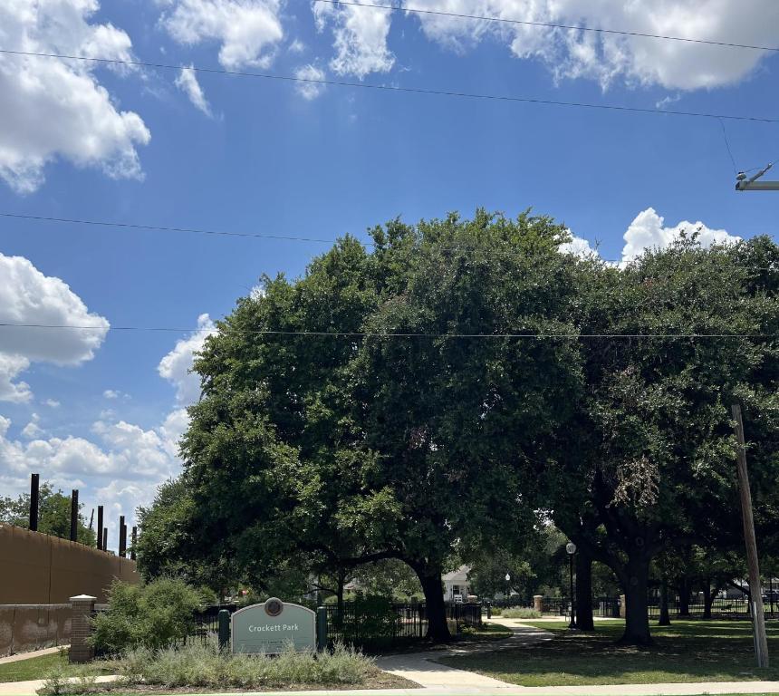 a large tree with a sign in front of it at 5 STATE FAIR l DT Dallas l FIFA READY l Staycation 1Bd1Ba in Dallas