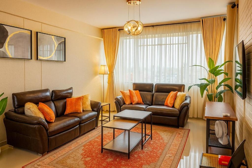 Posezení v ubytování Bright & Airy Modern Apartment avenues