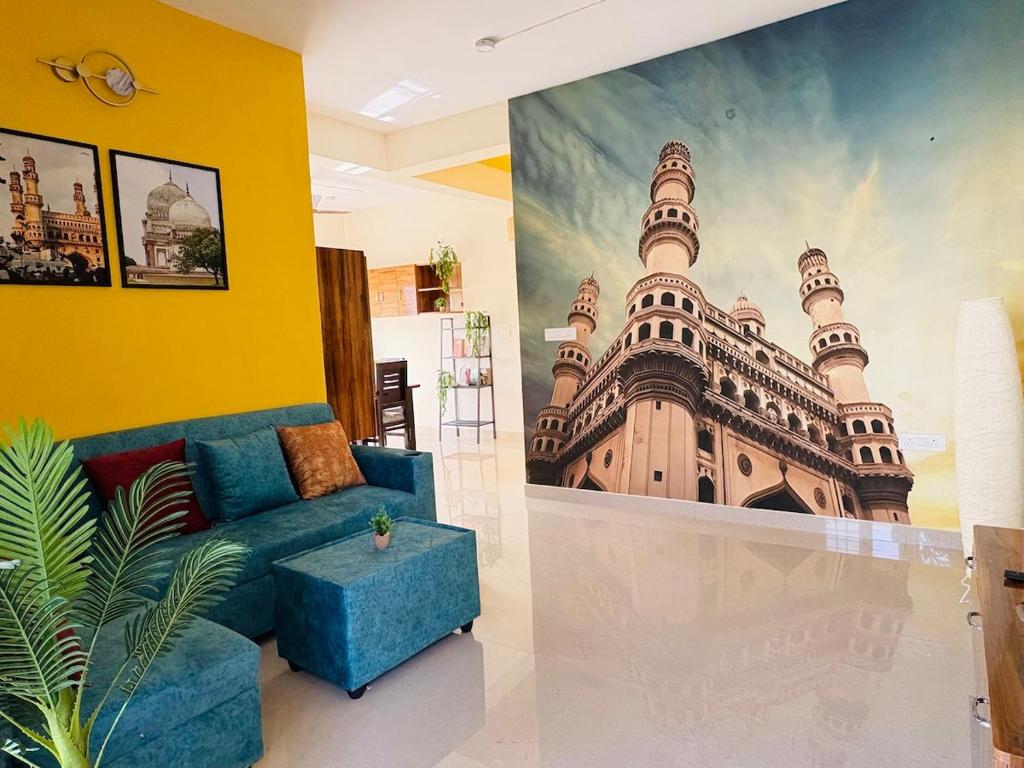 Χώρος καθιστικού στο Yana 3Bhk Apartment WiFi AC Smart Tv Kitchen