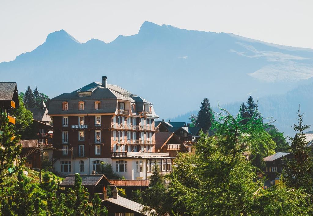 a large building on the side of a mountain at Hotel Regina in Mürren