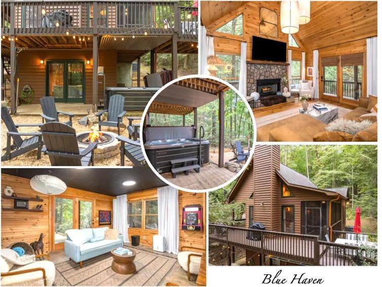 a collage of pictures of a house at Blue Ridge Cabin Near Downtown Fire Pit and Hot Tub in Blue Ridge