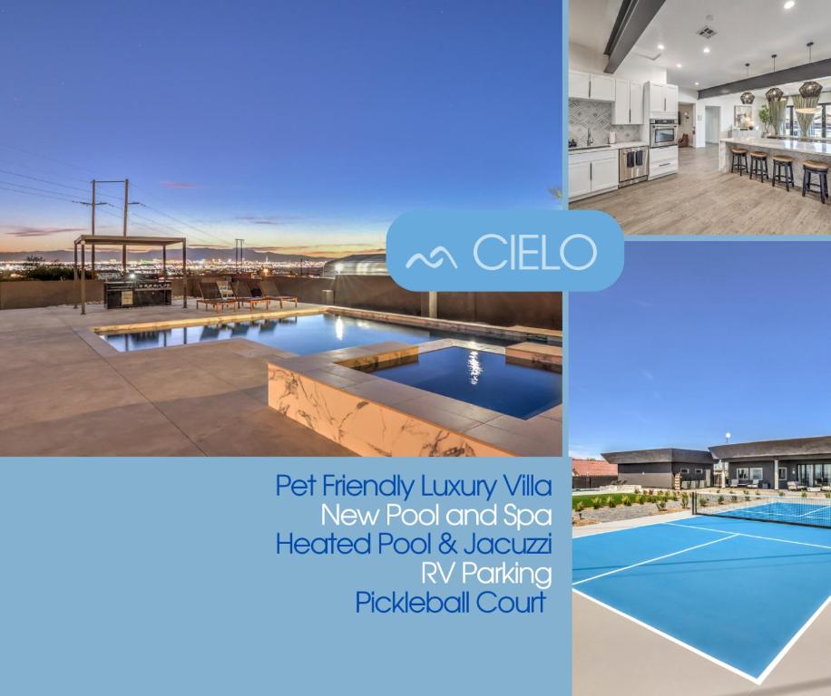 una villa con piscina y pista de tenis en CIELO Modern Pool Oasis, Pickleball, Dog Friendly, en Las Vegas