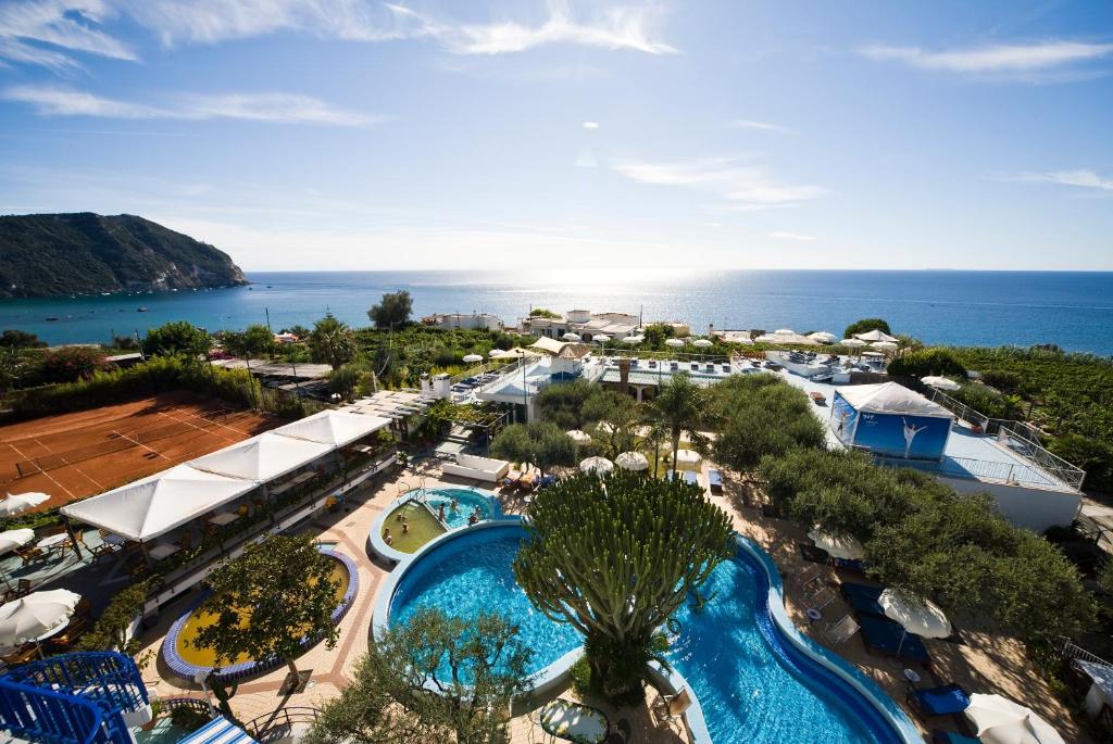 an aerial view of a resort with a swimming pool at Il Gattopardo Hotel Terme & Beauty Farm in Ischia