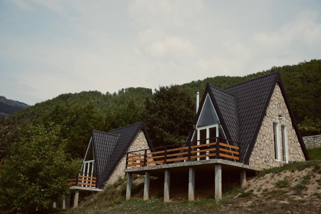 莫伊科瓦茨Pjesnikova Dolina的山顶上有树的房子