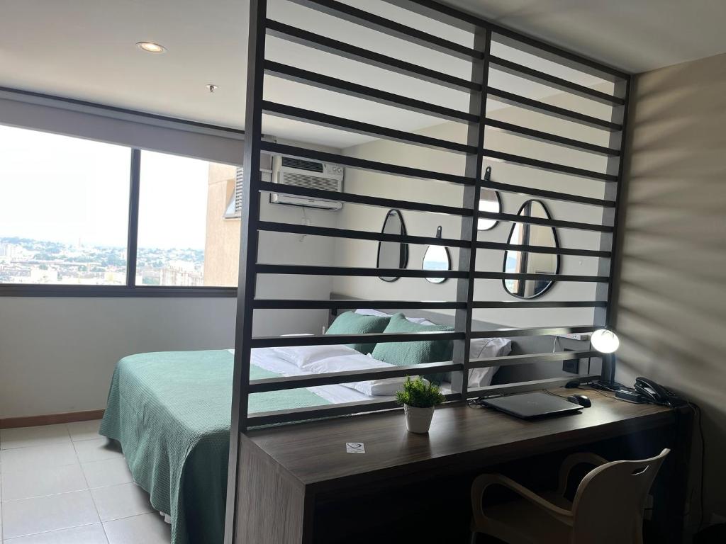 Postel nebo postele na pokoji v ubytování Flat Itaborai · Toque a campainha A908 Flat Luxo completo Centro