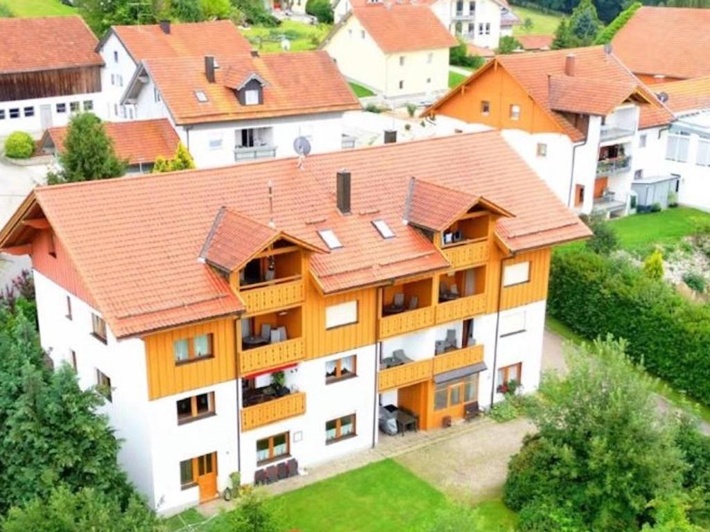an aerial view of a building with orange roofs at Max in Waldkirchen
