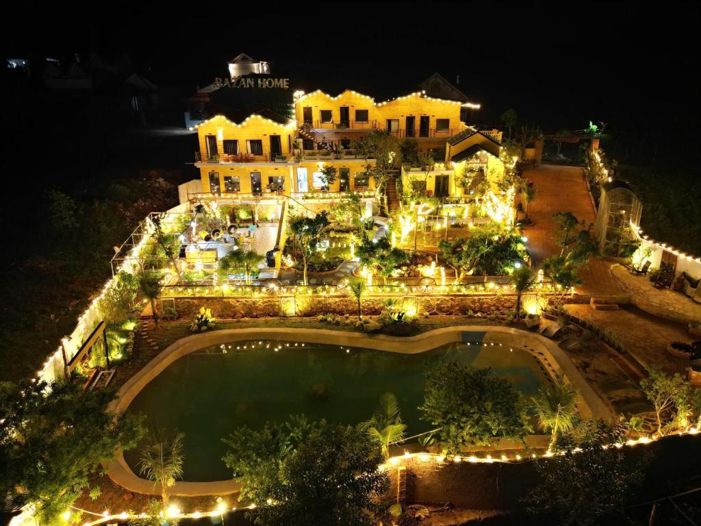 an aerial view of a mansion at night at Bazan Home Mộc Châu in Mộc Châu