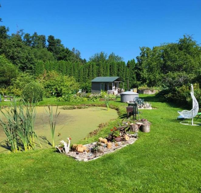 un giardino con un paesaggio con una giraffa nell'erba di Imantass a Salacgrīva