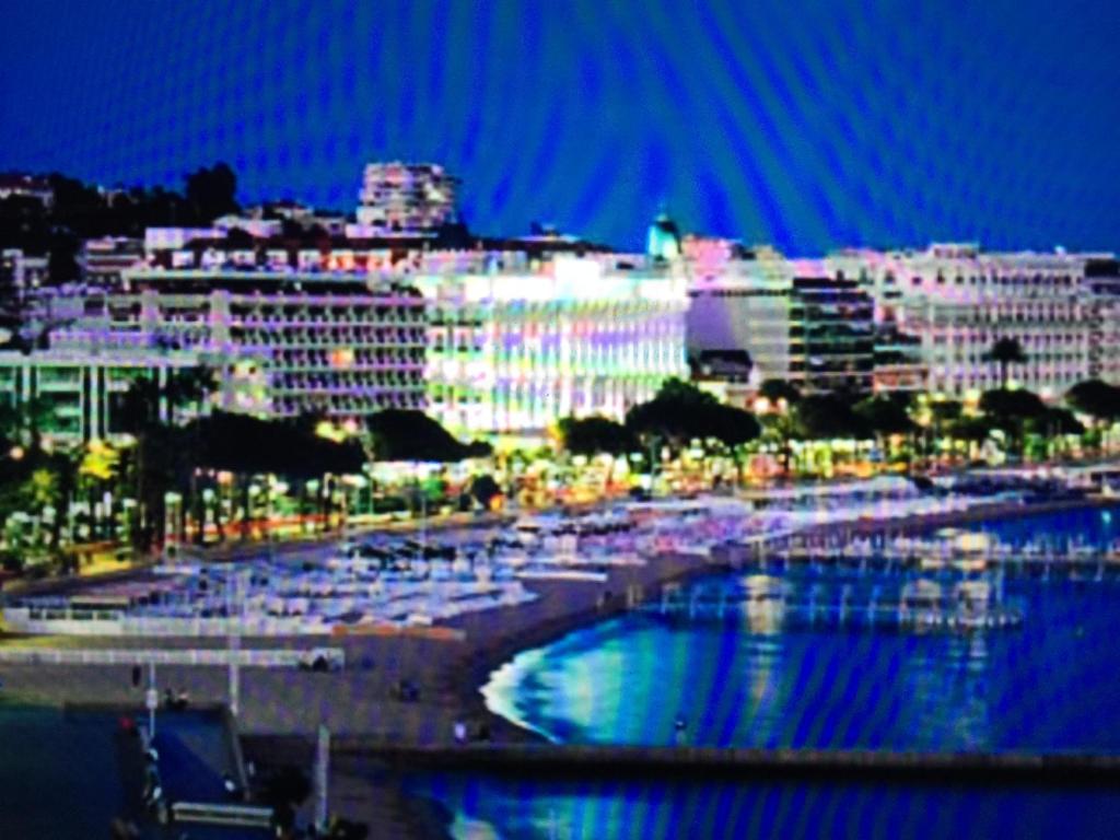 カンヌにあるAppartement 2 Pièces Cannes Rue Hocheの水上ボートが浮かぶ街並み