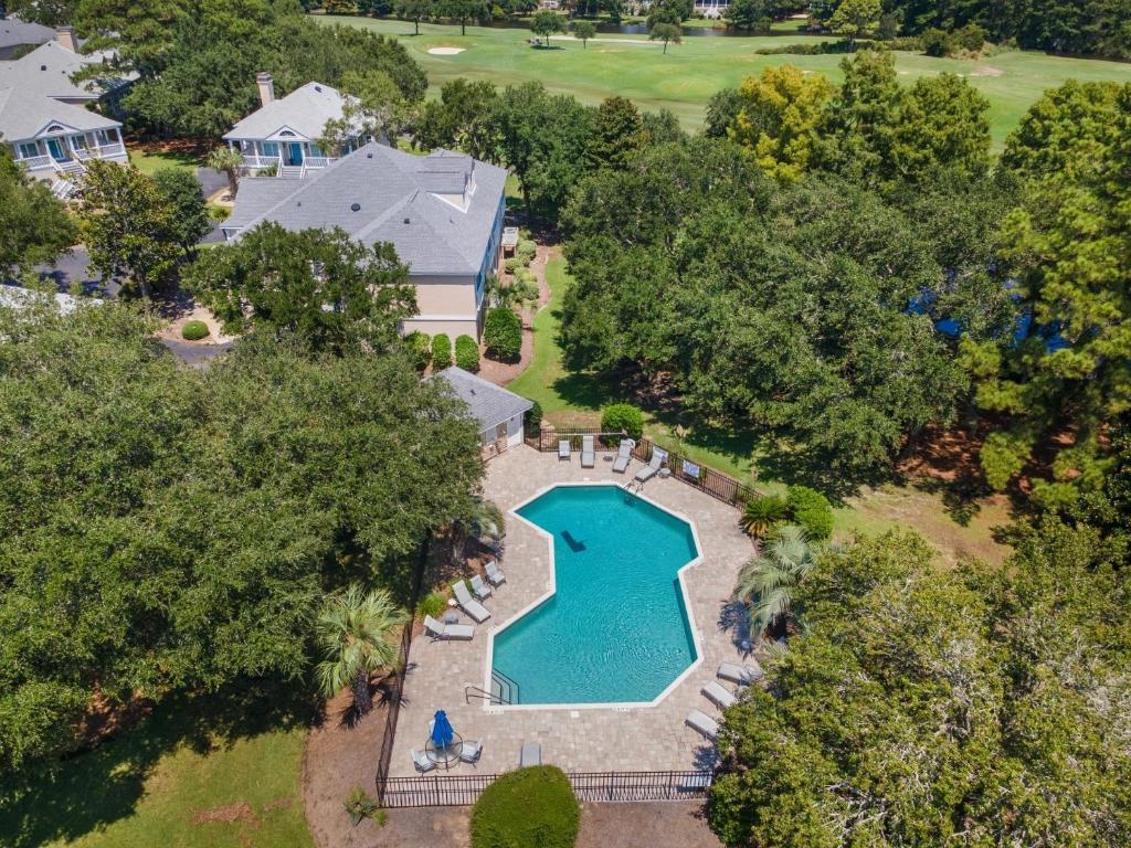 an overhead view of a swimming pool in a yard at Ruthie's Roost villa by Peace Vacations in Georgetown