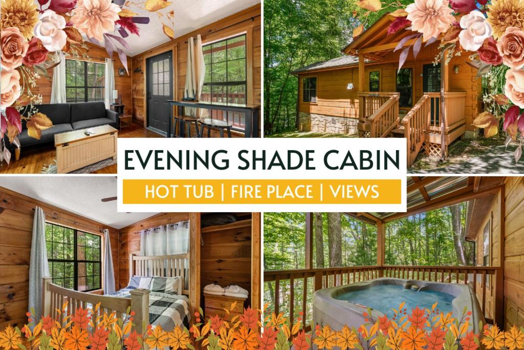 a collage of photos of a log cabin at MTN Views, Hot Tub, WiFi, Sleeps 3 in Sevierville